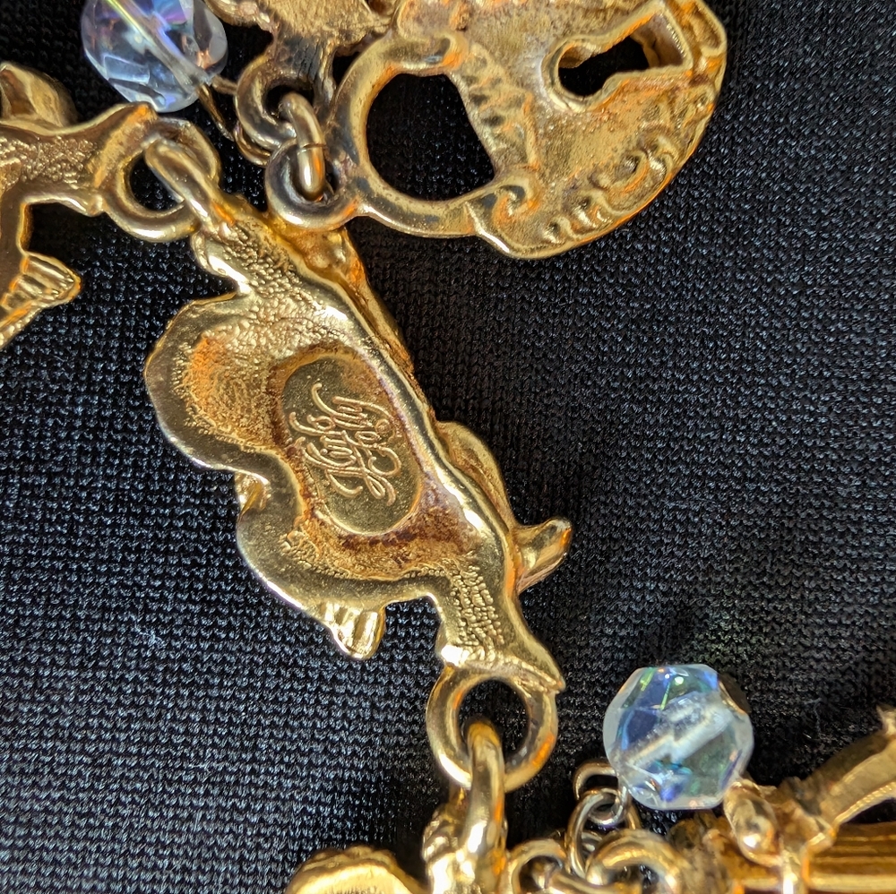 **RARE** Kirks Folly Cherub Panel Link Gold Vintage Collectable Charm Bracelet - Picture 8 of 12